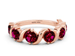 Six-Stone Round Garnet Wave Band in Rose gold with Shared Prong Setting