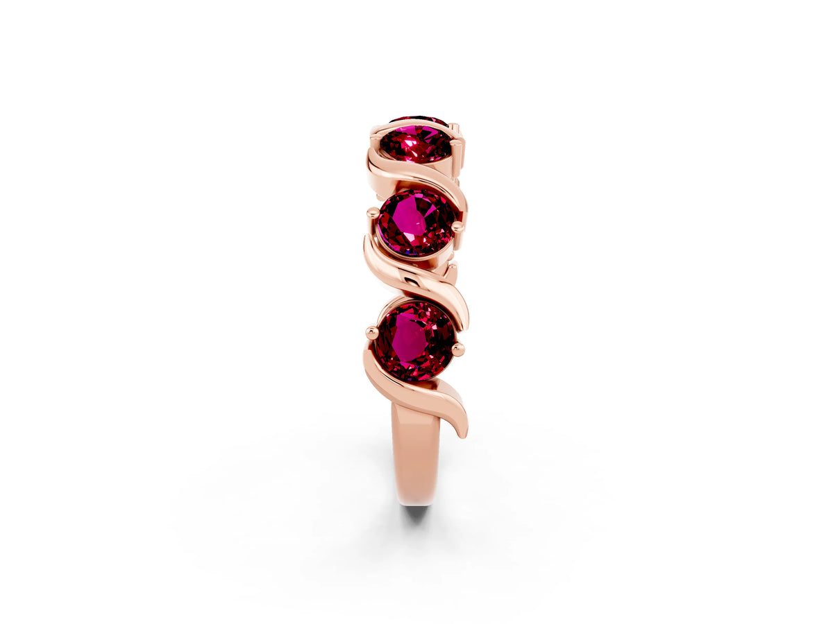 Six-Stone Round Garnet Wave Band in Rose gold with Shared Prong Setting_2