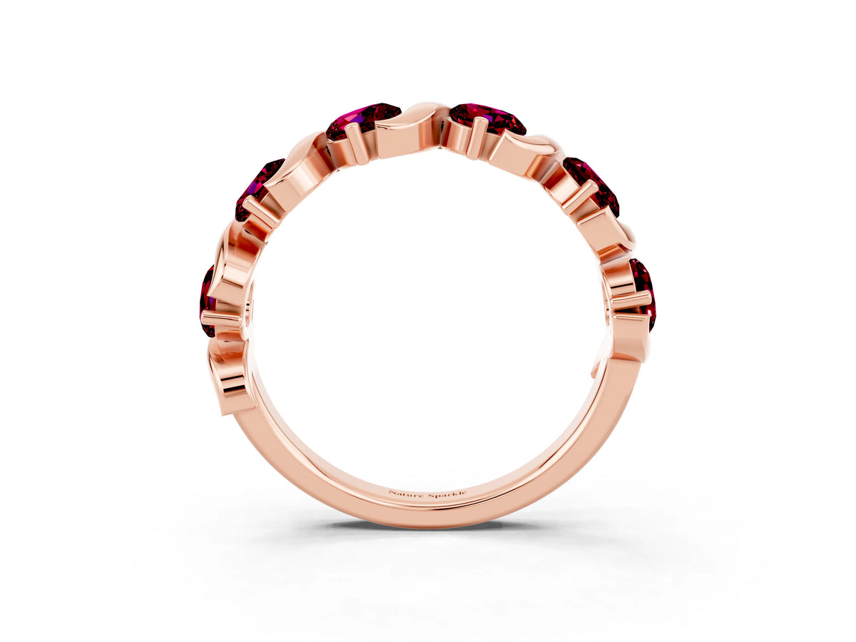 Six-Stone Round Garnet Wave Band in Rose gold with Shared Prong Setting_3