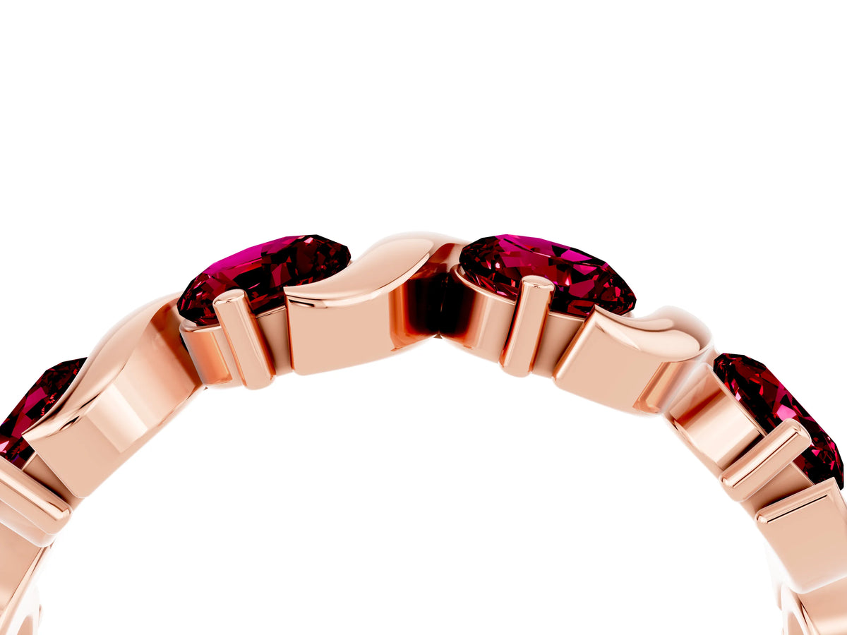 Six-Stone Round Garnet Wave Band in Rose gold with Shared Prong Setting_4