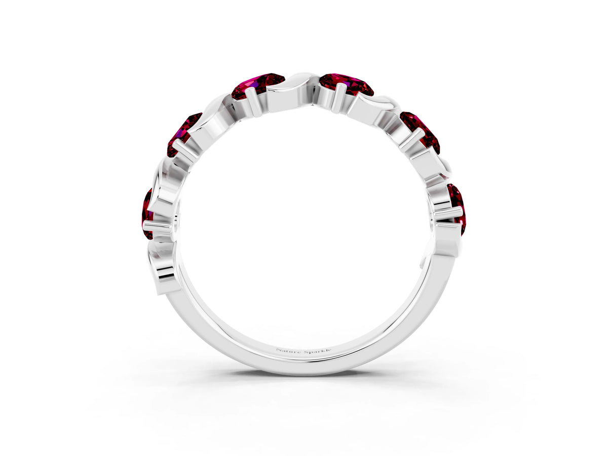 Six-Stone Round Garnet Wave Band in White gold with Shared Prong Setting_3