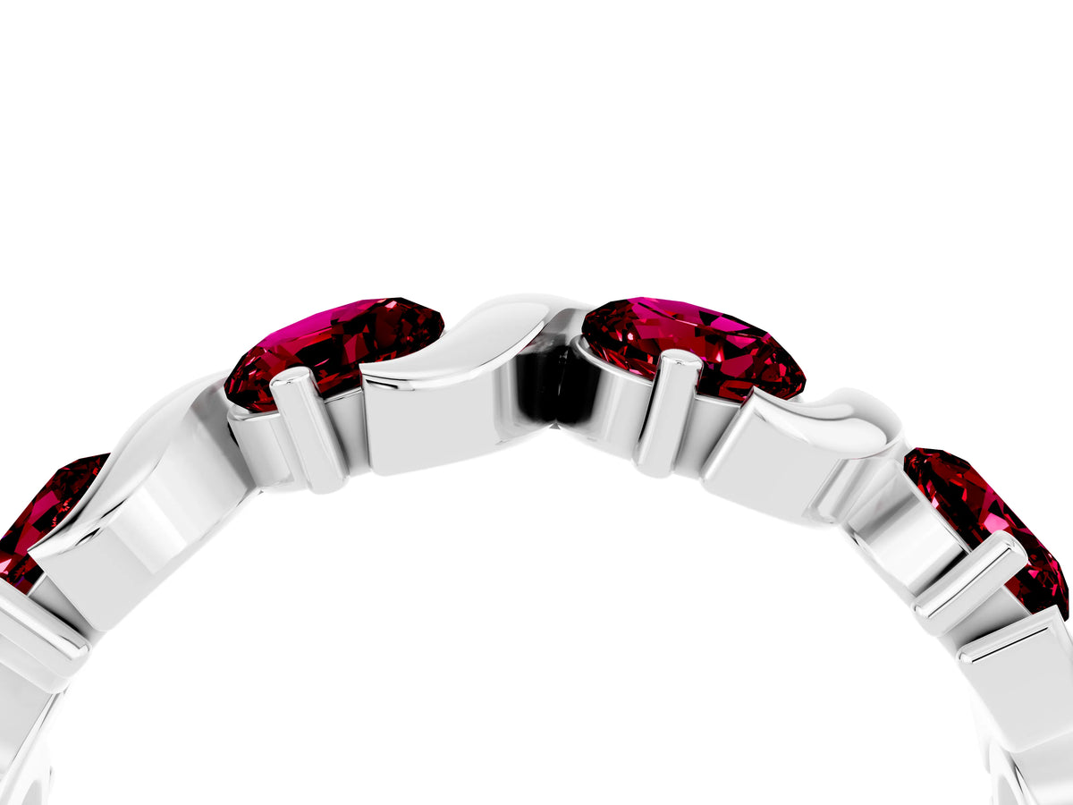 Six-Stone Round Garnet Wave Band in White gold with Shared Prong Setting_4