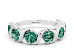 Six-Stone Round Green Sapphire Wave Band in Silver with Shared Prong Setting