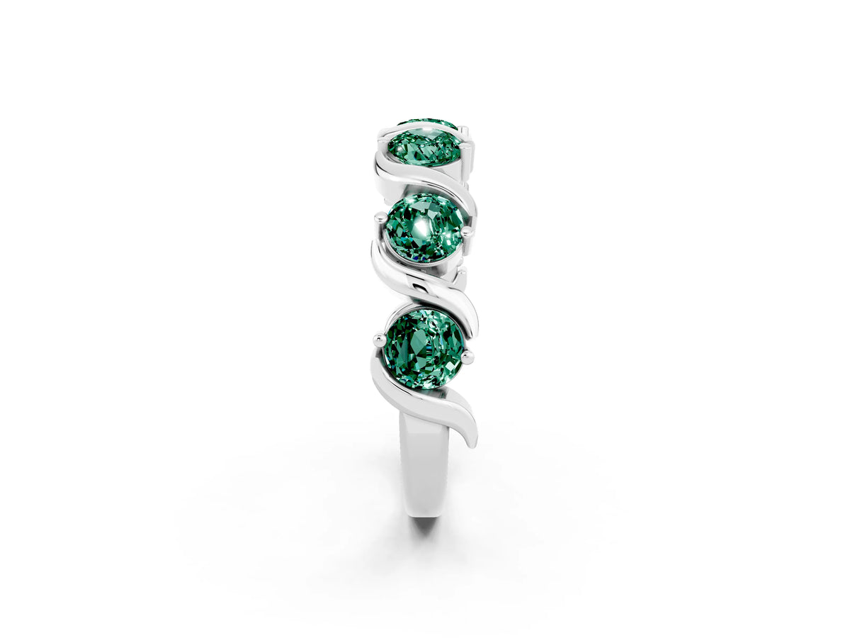 Six-Stone Round Green Sapphire Wave Band in Silver with Shared Prong Setting_2