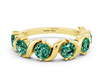Six-Stone Round Green Sapphire Wave Band in Yellow gold with Shared Prong Setting