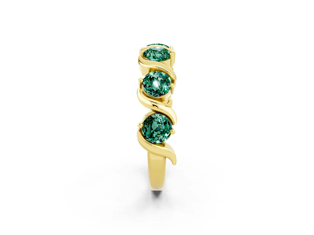 Six-Stone Round Green Sapphire Wave Band in Yellow gold with Shared Prong Setting_2