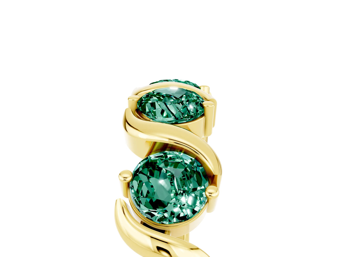 Six-Stone Round Green Sapphire Wave Band in Yellow gold with Shared Prong Setting_5