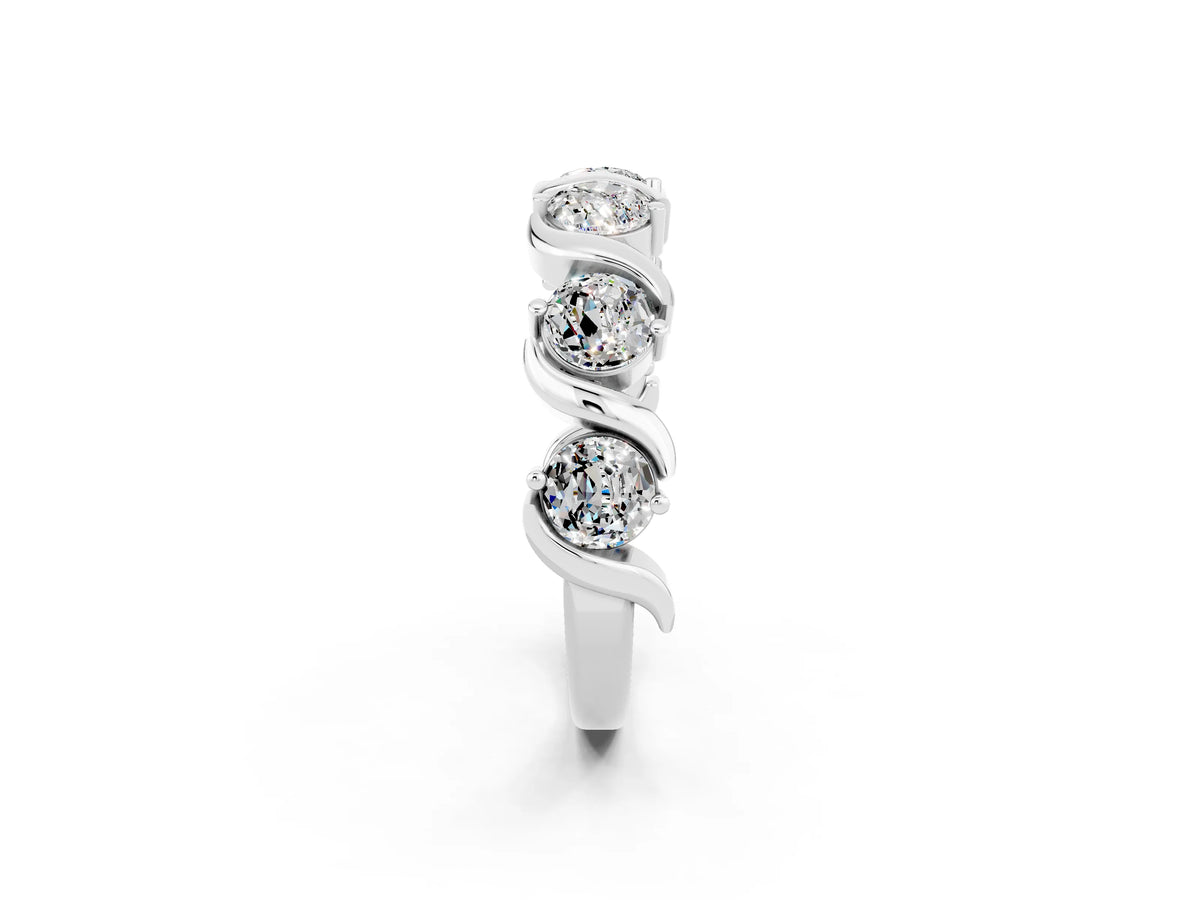 Six-Stone Round Moissanite Wave Band in Platinum with Shared Prong Setting_2