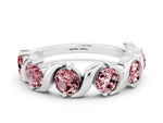 Six-Stone Round Morganite Wave Band in Silver with Shared Prong Setting