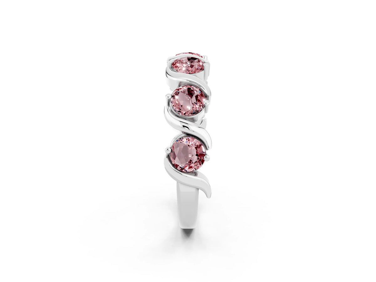 Six-Stone Round Morganite Wave Band in Silver with Shared Prong Setting_2