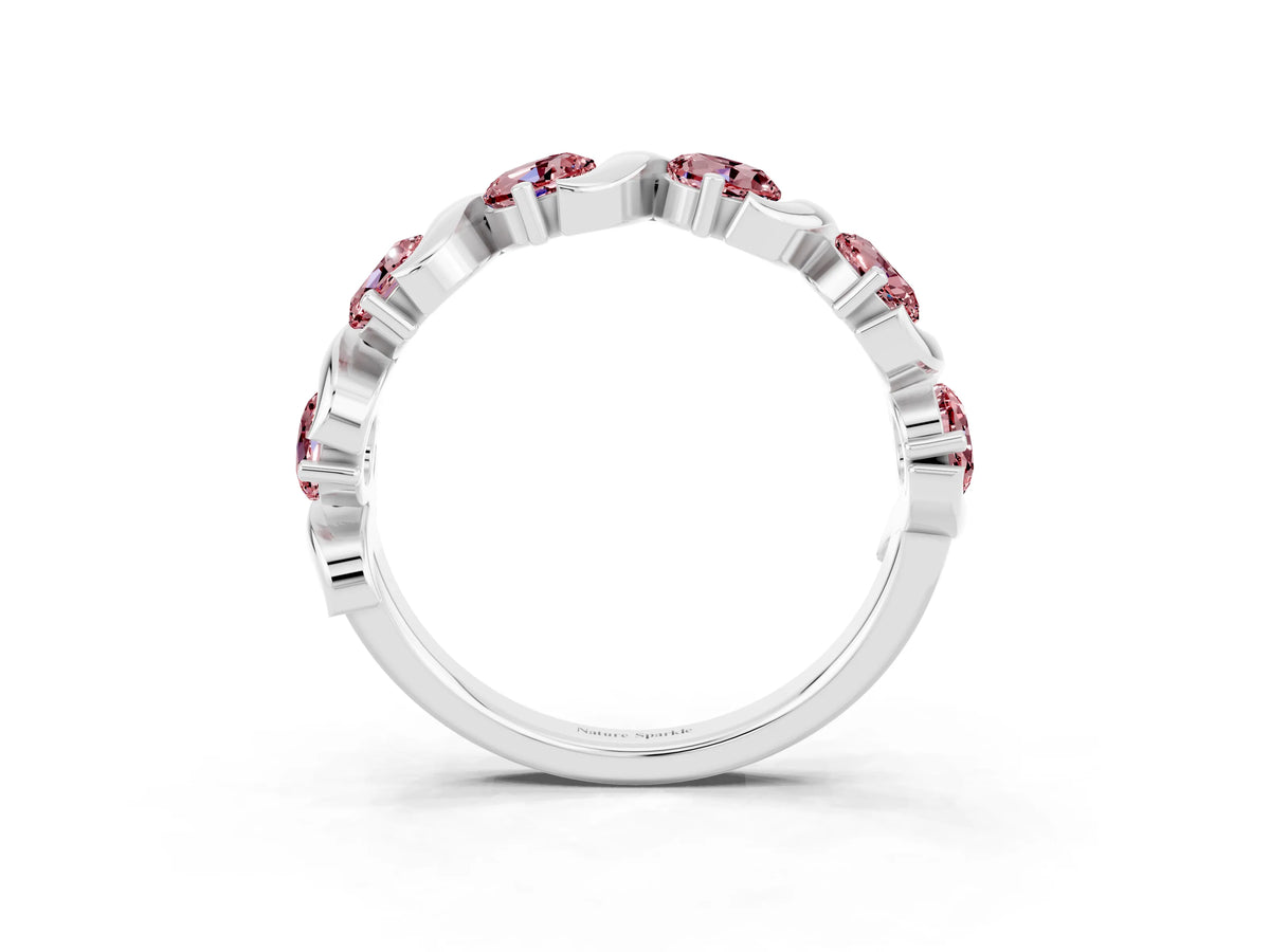 Six-Stone Round Morganite Wave Band in Silver with Shared Prong Setting_3
