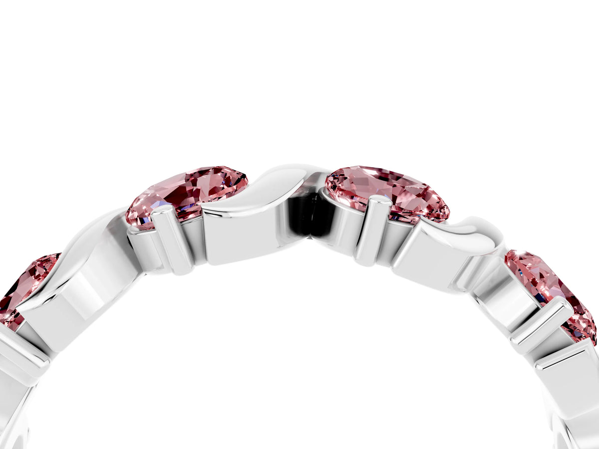 Six-Stone Round Morganite Wave Band in Silver with Shared Prong Setting_4