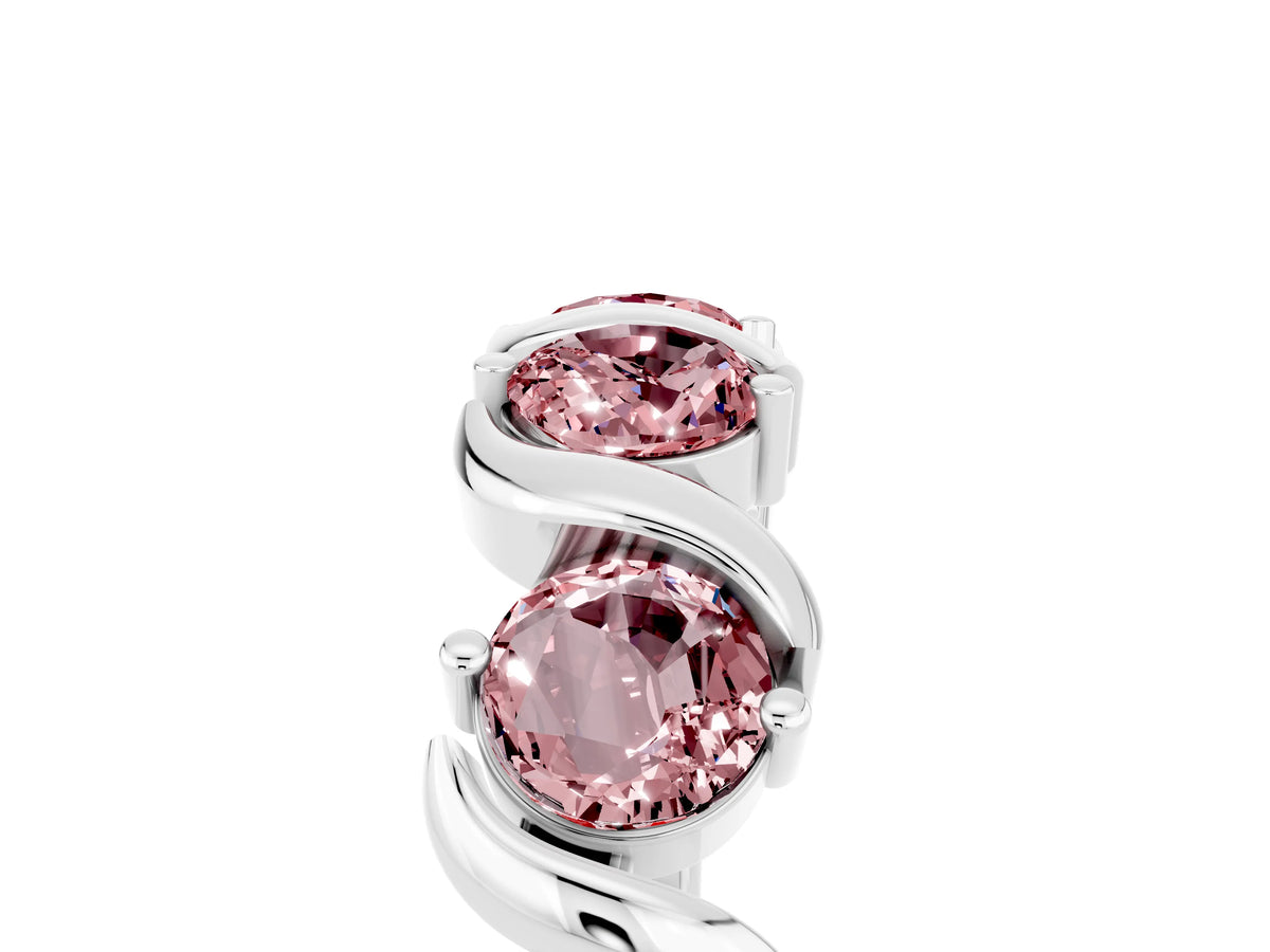 Six-Stone Round Morganite Wave Band in Silver with Shared Prong Setting_5