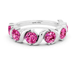 Six-Stone Round Pink Sapphire Wave Band in Silver with Shared Prong Setting