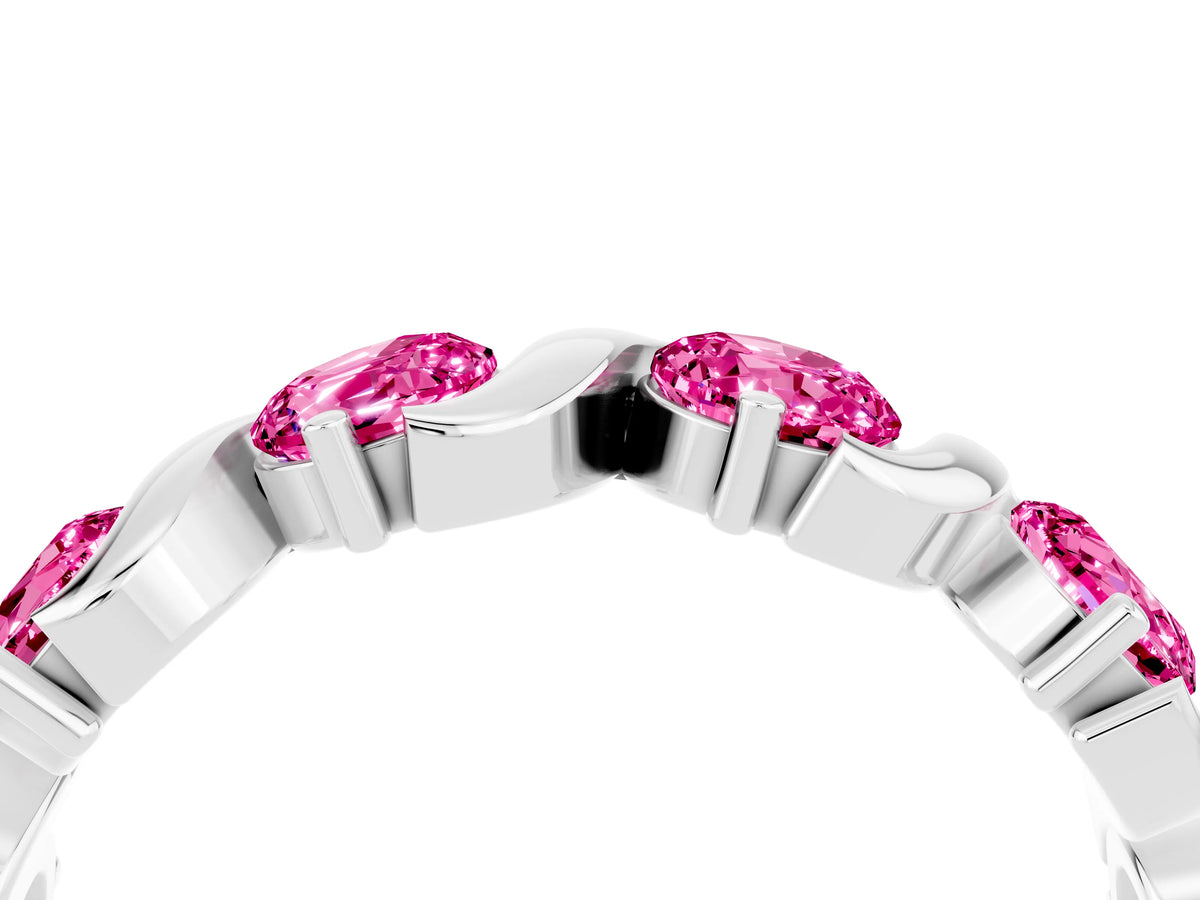 Six-Stone Round Pink Sapphire Wave Band in Silver with Shared Prong Setting_4