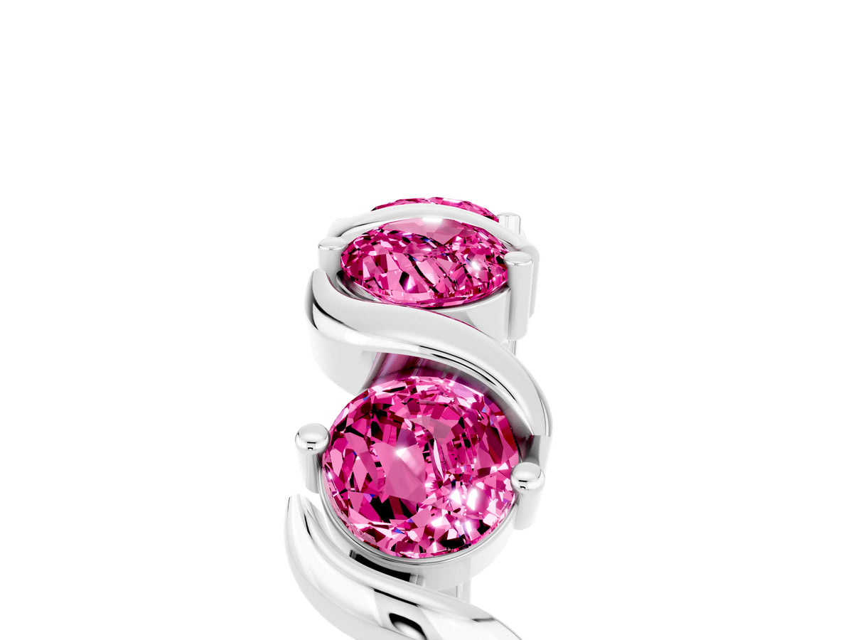 Six-Stone Round Pink Sapphire Wave Band in Silver with Shared Prong Setting_5