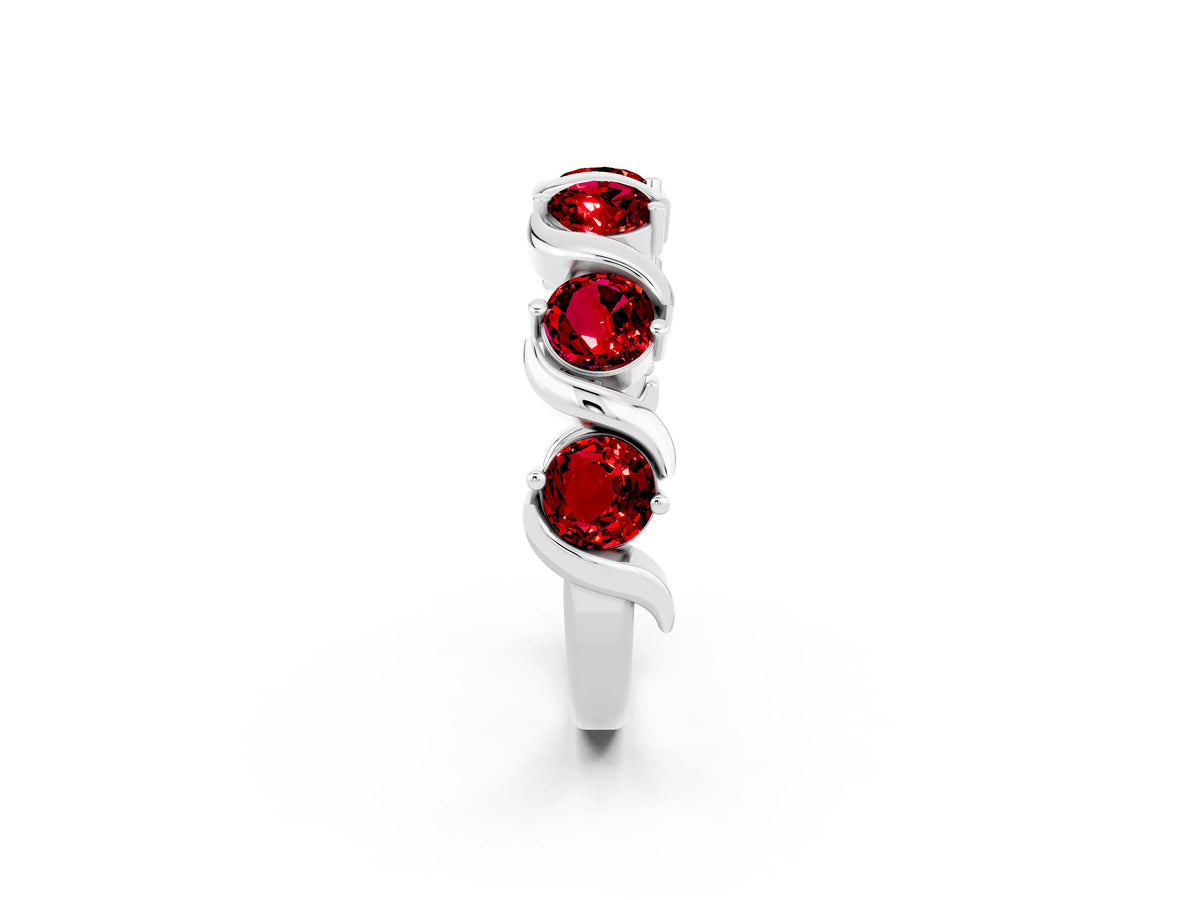 Six-Stone Round Ruby Wave Band in White gold with Shared Prong Setting_2