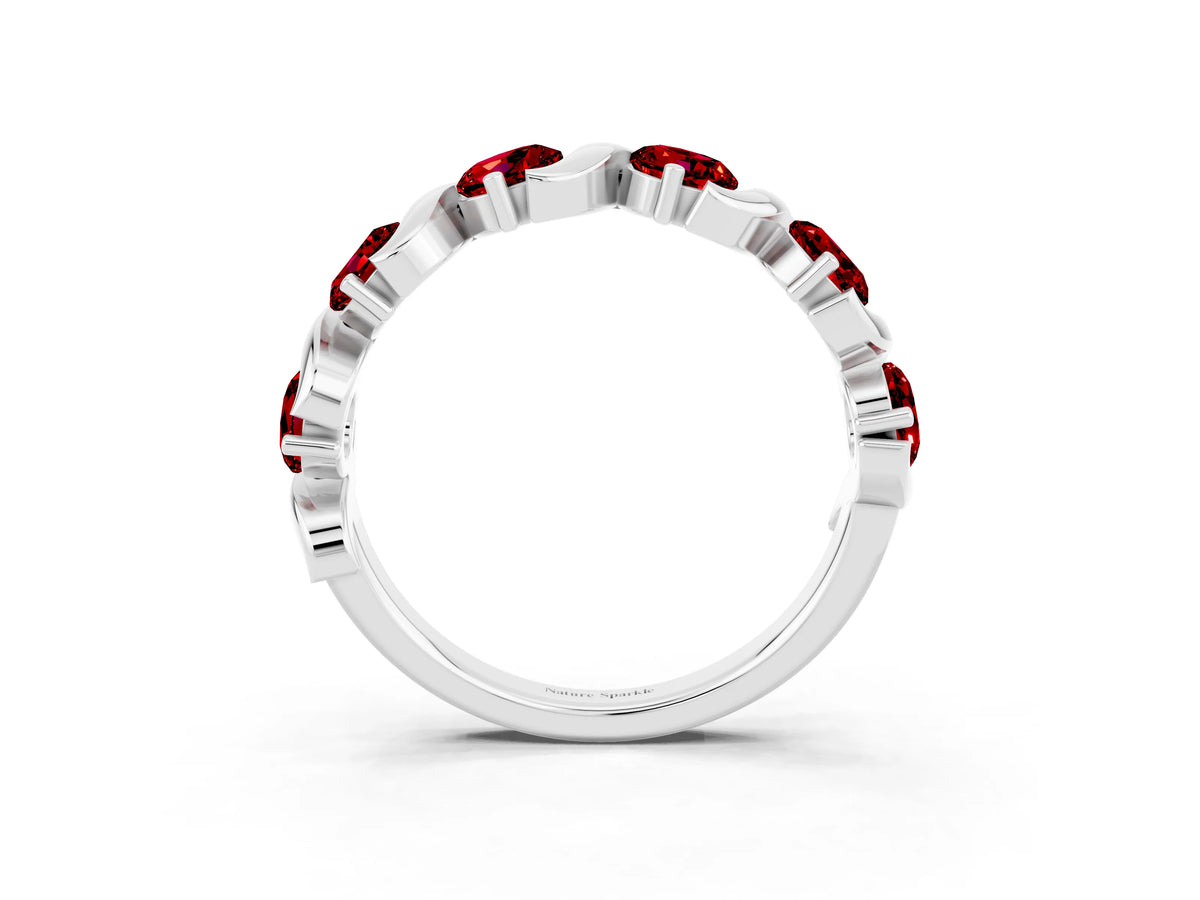 Six-Stone Round Ruby Wave Band in White gold with Shared Prong Setting_3