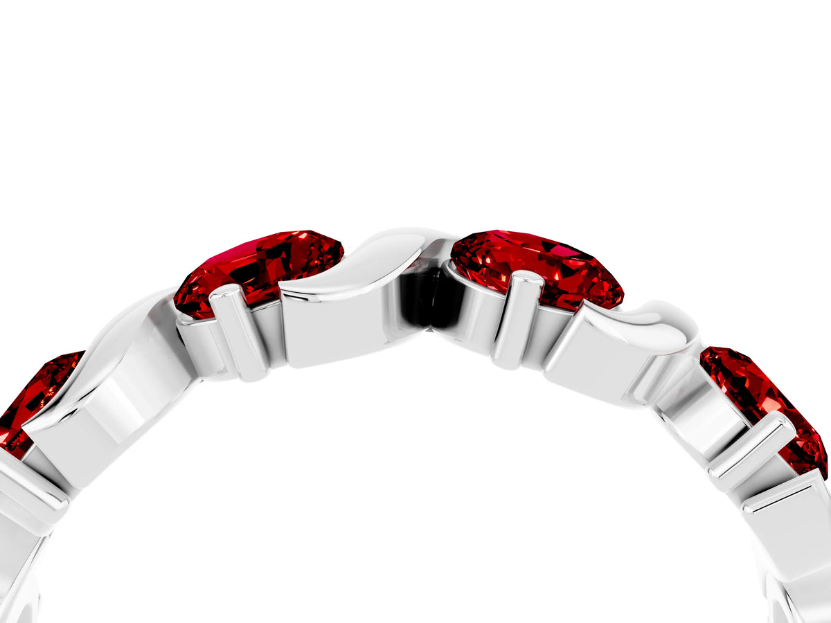 Six-Stone Round Ruby Wave Band in White gold with Shared Prong Setting_4