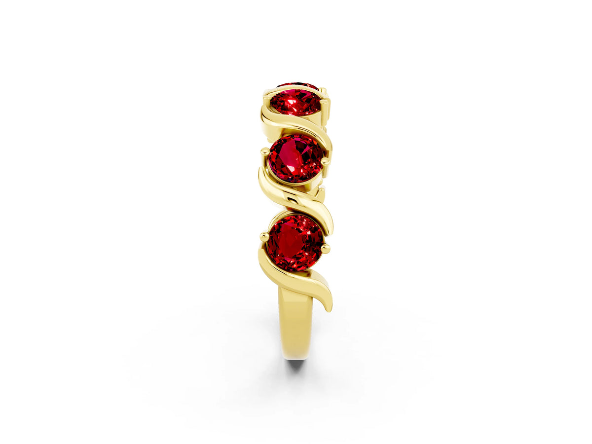Six-Stone Round Ruby Wave Band in Yellow gold with Shared Prong Setting_2