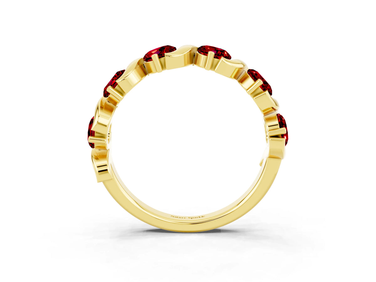 Six-Stone Round Ruby Wave Band in Yellow gold with Shared Prong Setting_3