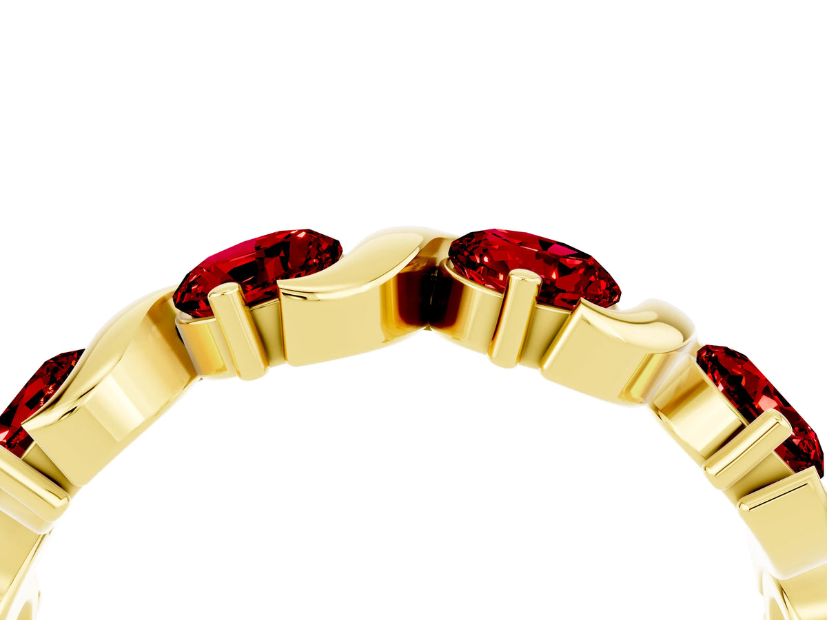 Six-Stone Round Ruby Wave Band in Yellow gold with Shared Prong Setting_4