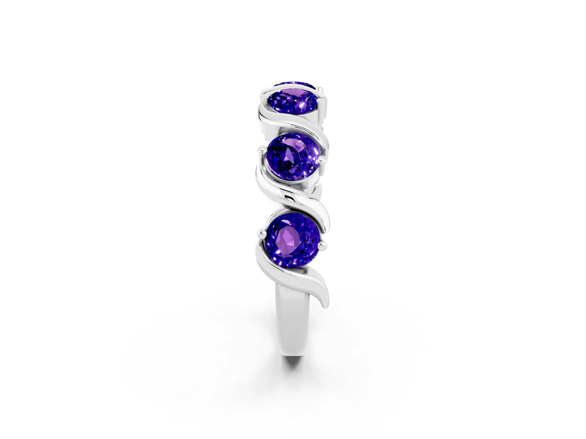 Six-Stone Round Tanzanite Wave Band in Platinum with Shared Prong Setting_2