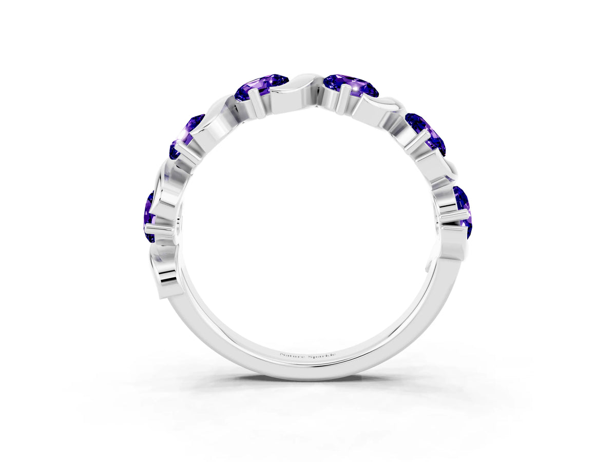 Six-Stone Round Tanzanite Wave Band in Platinum with Shared Prong Setting_3