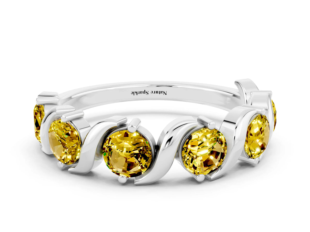 Six-Stone Round Yellow Sapphire Wave Band in Silver with Shared Prong Setting