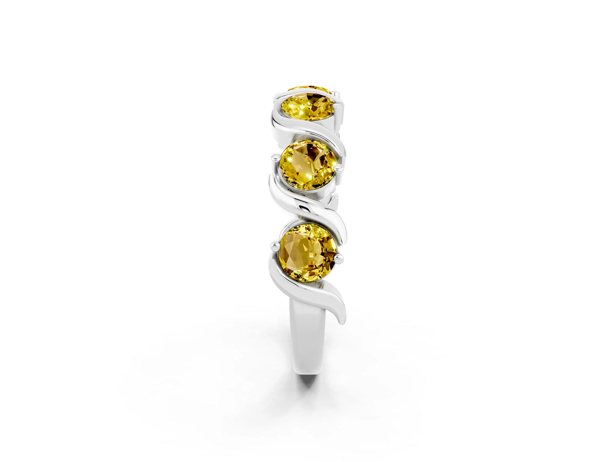 Six-Stone Round Yellow Sapphire Wave Band in Silver with Shared Prong Setting_2