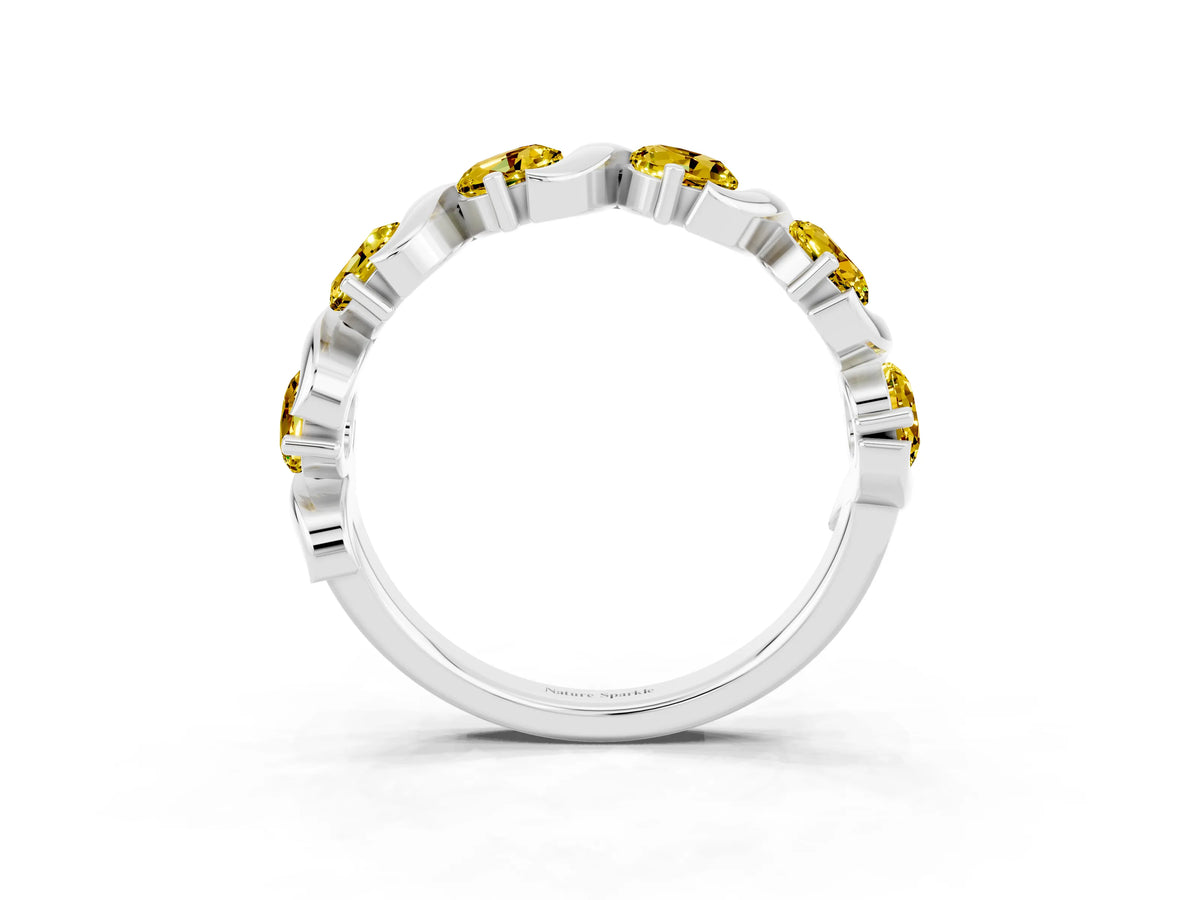 Six-Stone Round Yellow Sapphire Wave Band in Silver with Shared Prong Setting_3