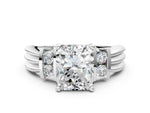 Three-Stone Asscher Cut Diamond Channel Set Ring in Platinum with Bar Prongs