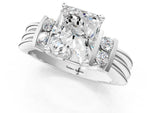 Three-Stone Cushion Cut Diamond Channel Set Ring in White gold with Bar Prongs_44