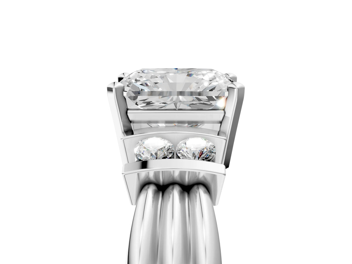 Three-Stone Cushion Cut Diamond Channel Set Ring in White gold with Bar Prongs_48