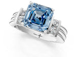 Three-Stone Fancy Blue Asscher Cut Diamond Channel Set Ring in White gold with Bar Prongs_1
