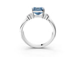 Three-Stone Fancy Blue Asscher Cut Diamond Channel Set Ring in White gold with Bar Prongs_3