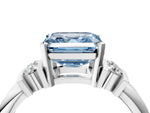 Three-Stone Fancy Blue Asscher Cut Diamond Channel Set Ring in White gold with Bar Prongs_4