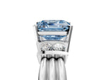 Three-Stone Fancy Blue Asscher Cut Diamond Channel Set Ring in White gold with Bar Prongs_5