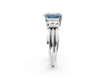 Three-Stone Fancy Blue Emerald Cut Diamond Channel Set Ring in Silver with Bar Prongs_14
