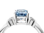 Three-Stone Fancy Blue Emerald Cut Diamond Channel Set Ring in Silver with Bar Prongs_16