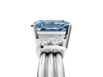 Three-Stone Fancy Blue Emerald Cut Diamond Channel Set Ring in Silver with Bar Prongs_17