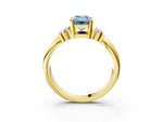 Three-Stone Fancy Blue Emerald Cut Diamond Channel Set Ring in Yellow gold with Bar Prongs_3