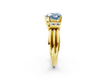 Three-Stone Fancy Blue Heart Cut Diamond Channel Set Ring in Yellow gold with Bar Prongs_2