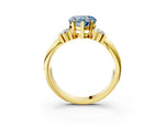 Three-Stone Fancy Blue Heart Cut Diamond Channel Set Ring in Yellow gold with Bar Prongs_3