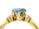Three-Stone Fancy Blue Heart Cut Diamond Channel Set Ring in Yellow gold with Bar Prongs_4