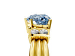 Three-Stone Fancy Blue Heart Cut Diamond Channel Set Ring in Yellow gold with Bar Prongs_5