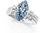 Three-Stone Fancy Blue Marquise Cut Diamond Channel Set Ring in White gold with Bar Prongs_1