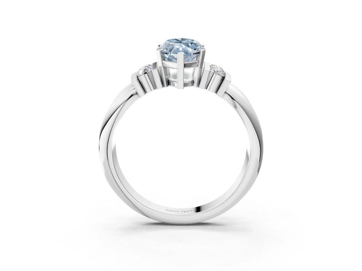 Three-Stone Fancy Blue Marquise Cut Diamond Channel Set Ring in White gold with Bar Prongs_3