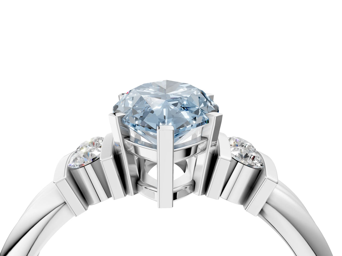 Three-Stone Fancy Blue Marquise Cut Diamond Channel Set Ring in White gold with Bar Prongs_4