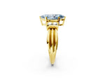 Three-Stone Fancy Blue Marquise Cut Diamond Channel Set Ring in Yellow gold with Bar Prongs_2